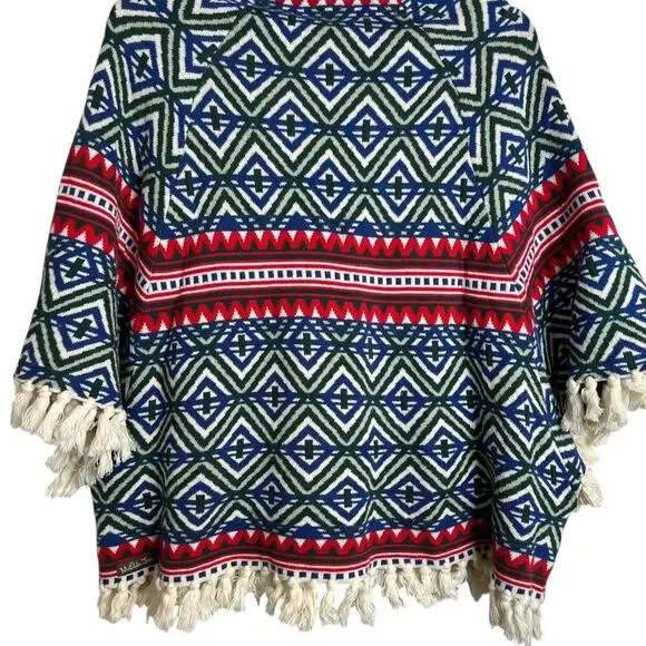 MATILDA JANE Hooded Fringe Poncho Boho Fair Isle Knit Cape Big Girl Size 14 - Picture 9 of 16